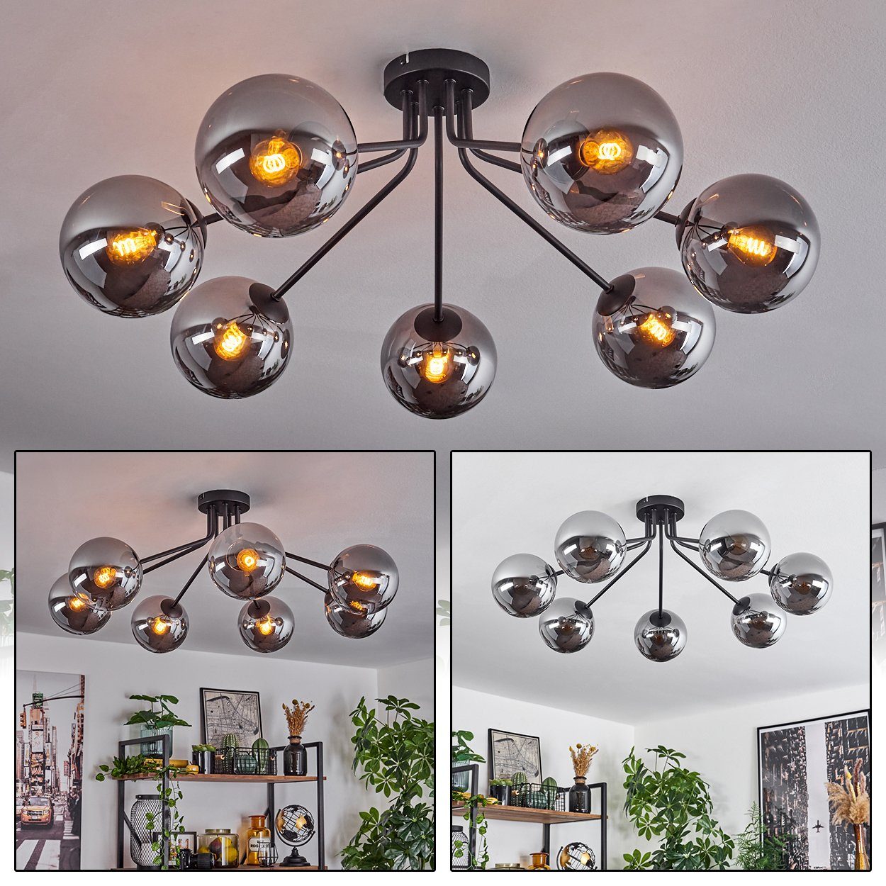 hofstein Deckenleuchte moderne Deckenlampe aus Metall/Glas in Schwarz/Rauch günstig online kaufen