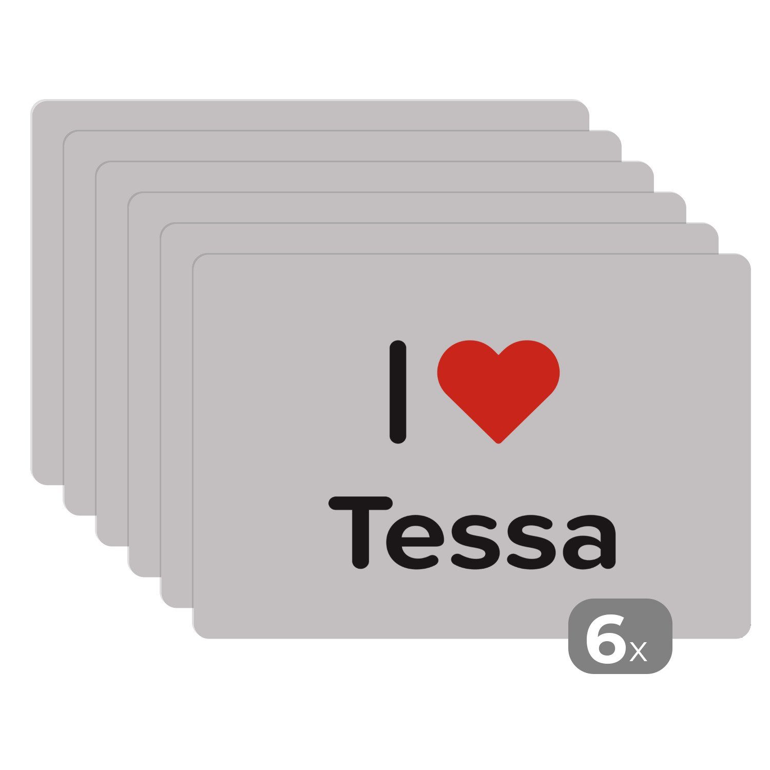 Platzset, Ich liebe - Tessa - Mädchen, MuchoWow, (6-St), Platzset, Platzdecken, Platzmatte, Tischmatten, Schmutzabweisend
