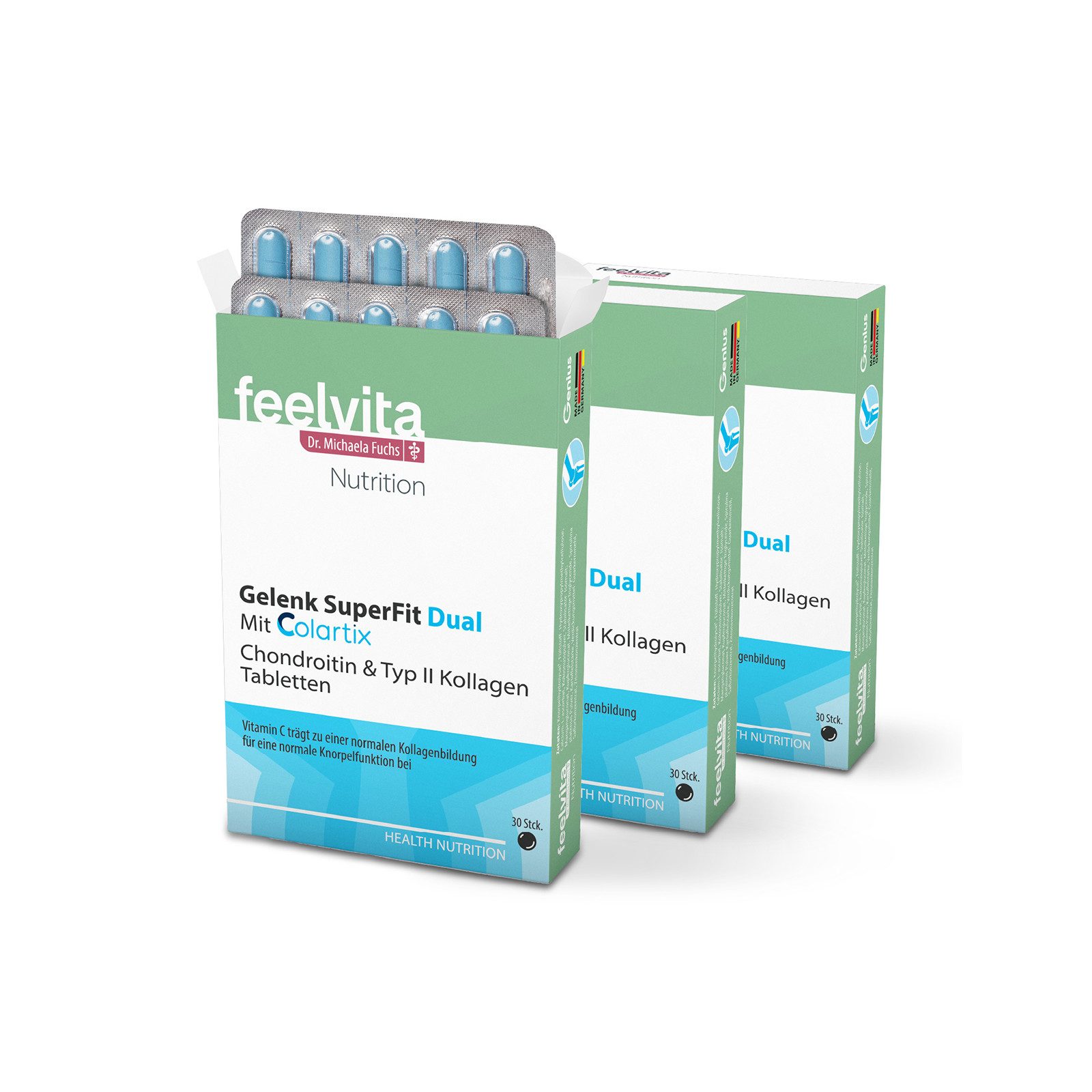 Genius Feelvita Nutrition Gelenk SuperFit Dual 90 Tabletten, 30 er 3-Monatsvorrat à 30 St., Vitamin C, Mangan und Kupfer