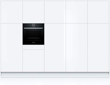 BOSCH Einbaubackofen Serie 8 HBG635B, mit Teleskopauszug nachrüstbar, ecoClean Direct, mit Pizzastufe