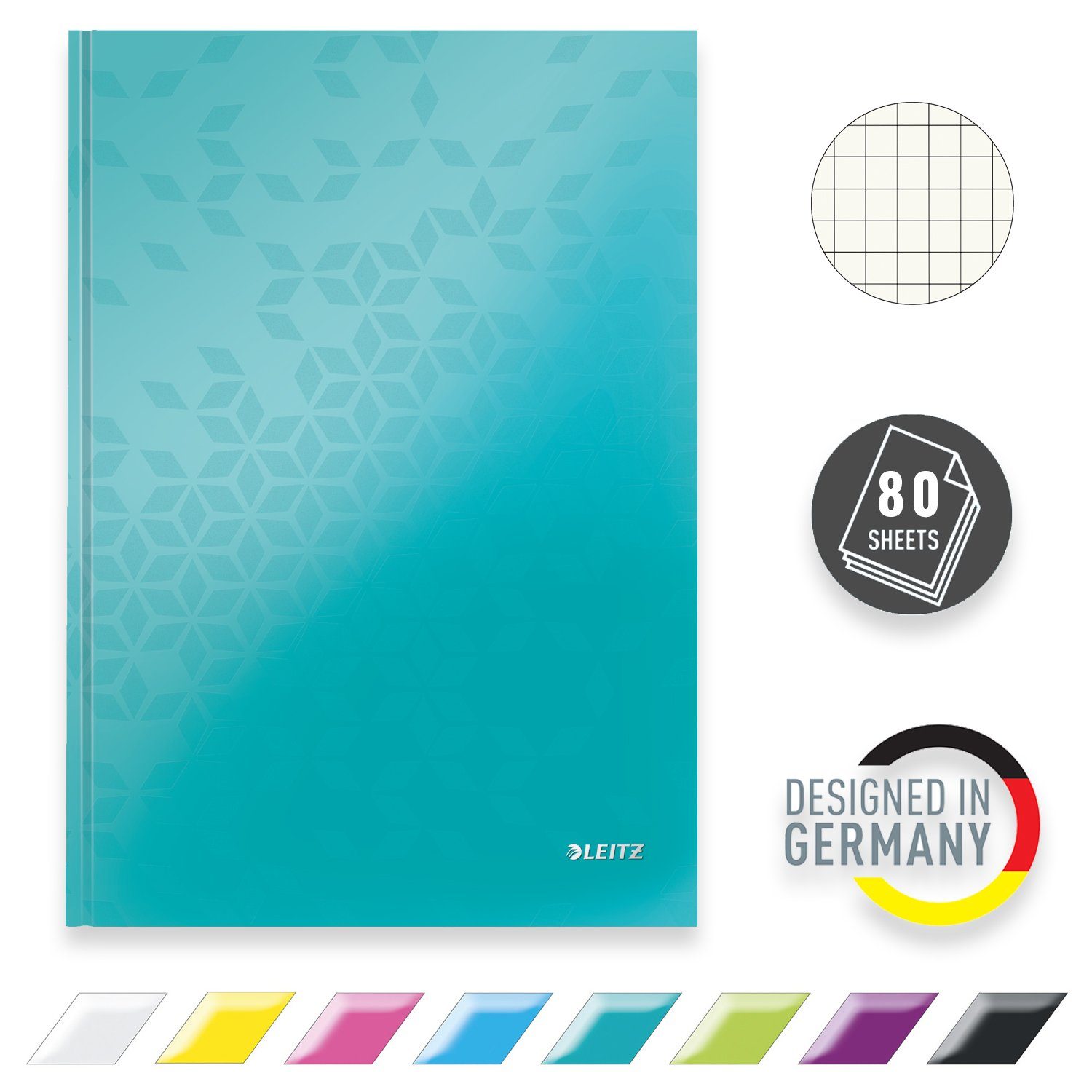 LEITZ Notizbuch WOW A4 Hardcover Schreibheft mit eisblau kariert