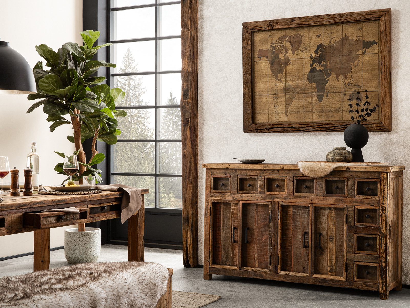 massivum Sideboard Sumatra, Anrichte aus Altholz 4-türig (13 St)