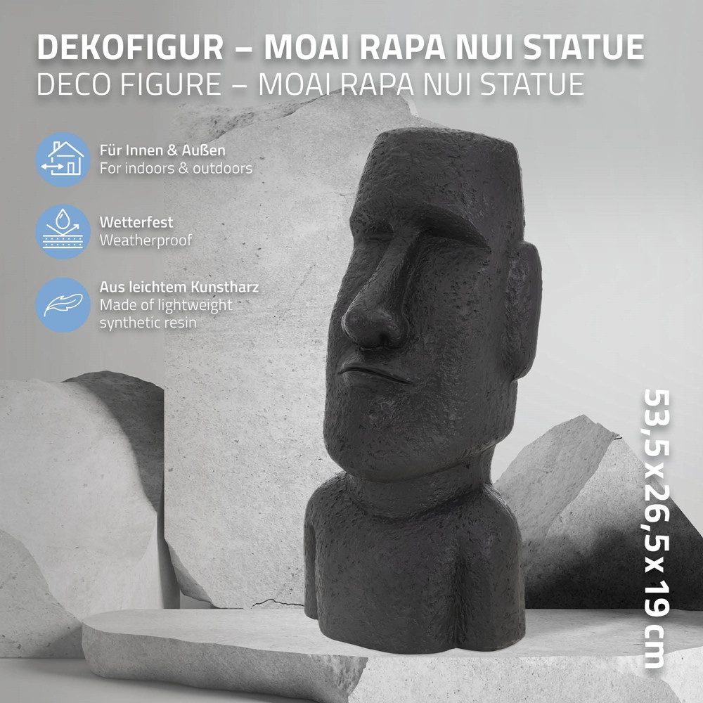 ECD Germany Dekofigur Moai Figur Kopf aus Steinguss Kunstharz Skulptur Nui Gartenfigur, Osterinsel Statue Anthrazit Steinfigur Büste Dekoration Innen&Außen