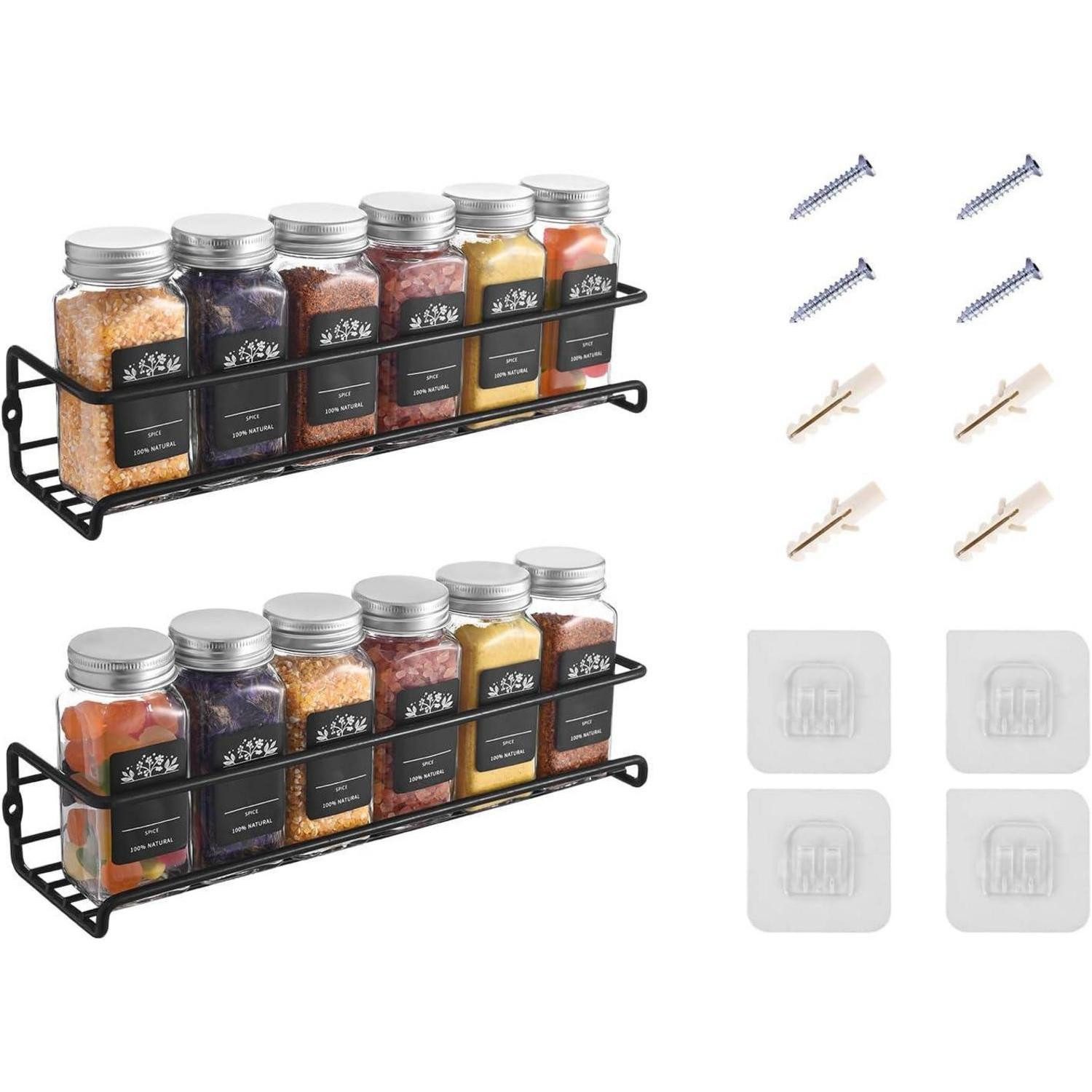 LuxusKollektion Gewürzregal Gewürzregal Wand ohne Bohren Metall Schwarz Hängend 2-teiliges Wand