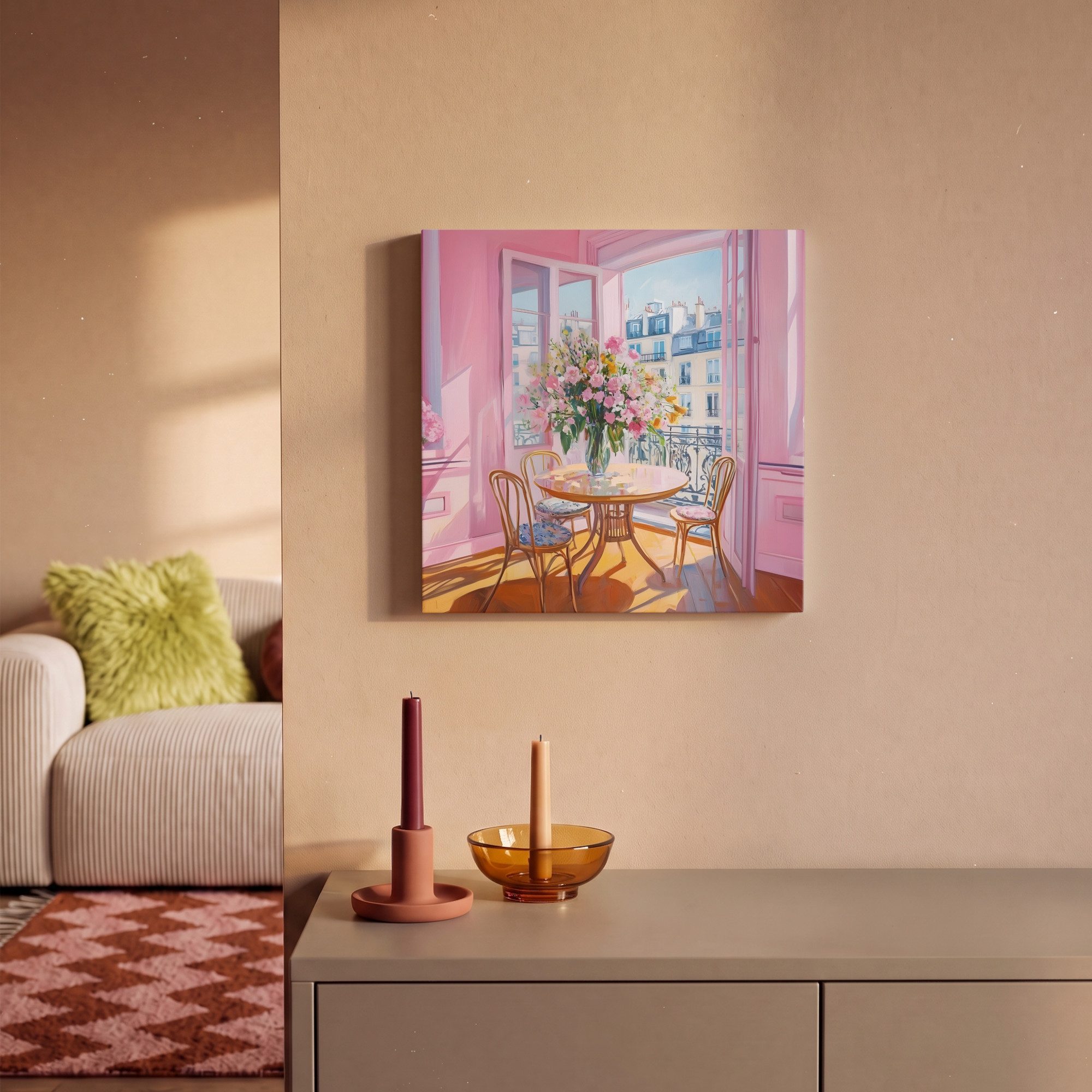 OneMillionCanvasses® Leinwandbild Rosa - Stadt - Blumen, Fotodruck (1 St), Leinwand Bilder Klein, Wand Dekoration Aesthetic 30x20 cm – Bild 2 von 5