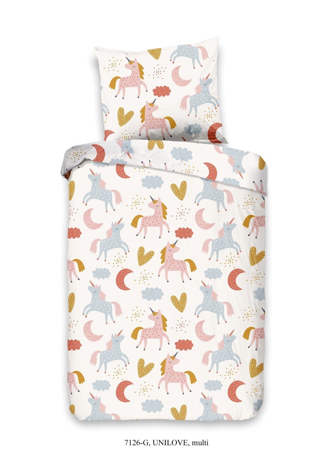 good morning Kinderbettwäsche Unilove Bettwäsche-Set, Renforcé, 2 teilig, bedruckt mit Einhorn