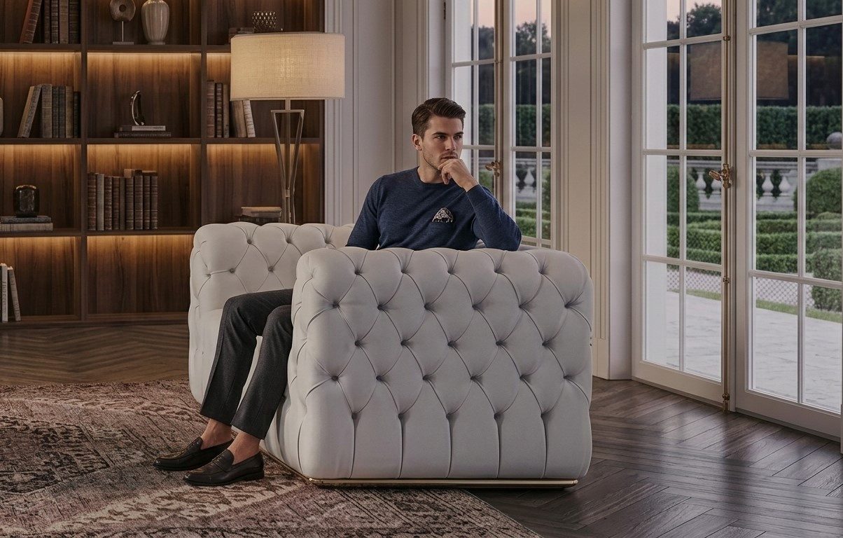 JVmoebel Loungesessel Großzügiger Weißer Chesterfield Sessel Exklusiver Loungesessel (1-St), Made in Europa