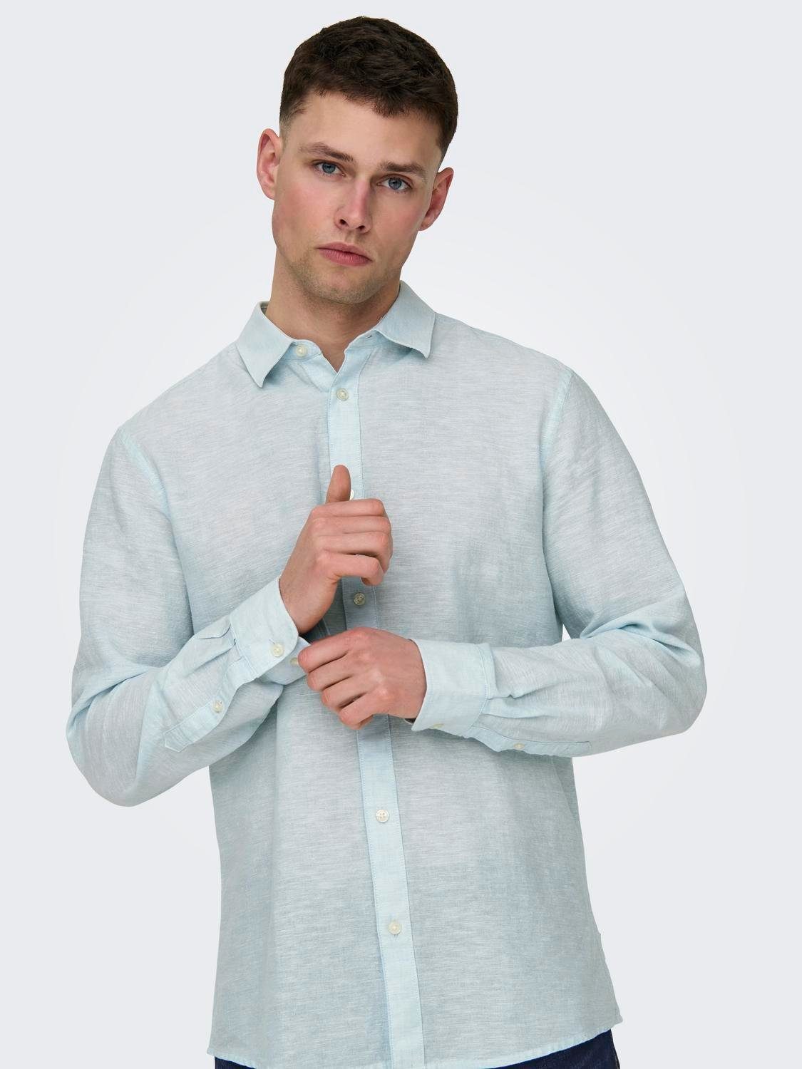 ONLY & SONS Langarmhemd ONSCAIDEN LS SOLID LINEN SHIRT NOOS Baumwollmischung mit Leinen, slim fit