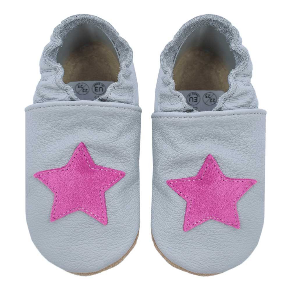 HOBEA-Germany Kitaschuhe Safestep, Kinderhausschuhe in verschiedenen Farben Lauflernschuh grau Stern pink