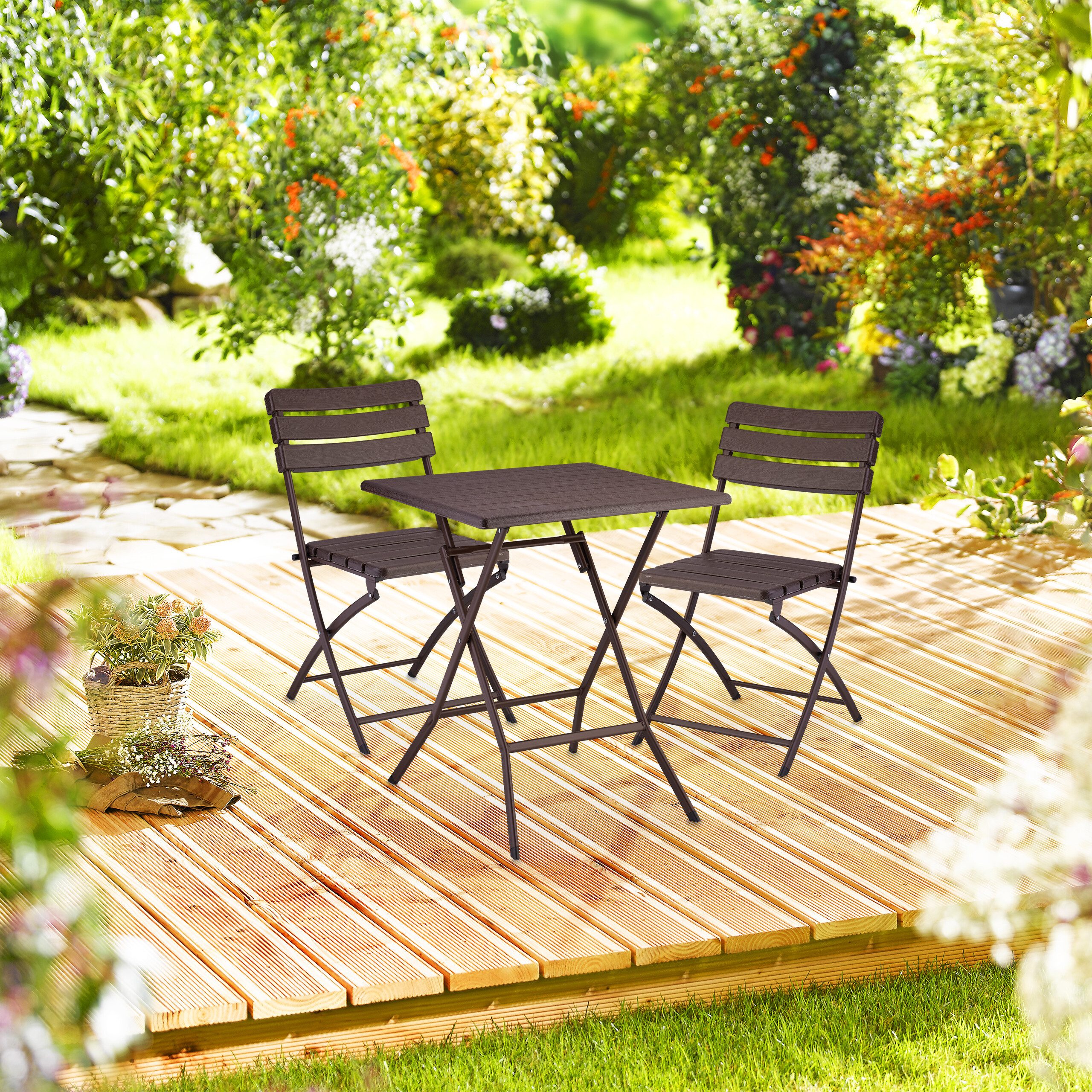 relaxdays Balkonset Balkonmöbel Set 3-teilig in Holzoptik, (3-tlg., Tisch m günstig online kaufen