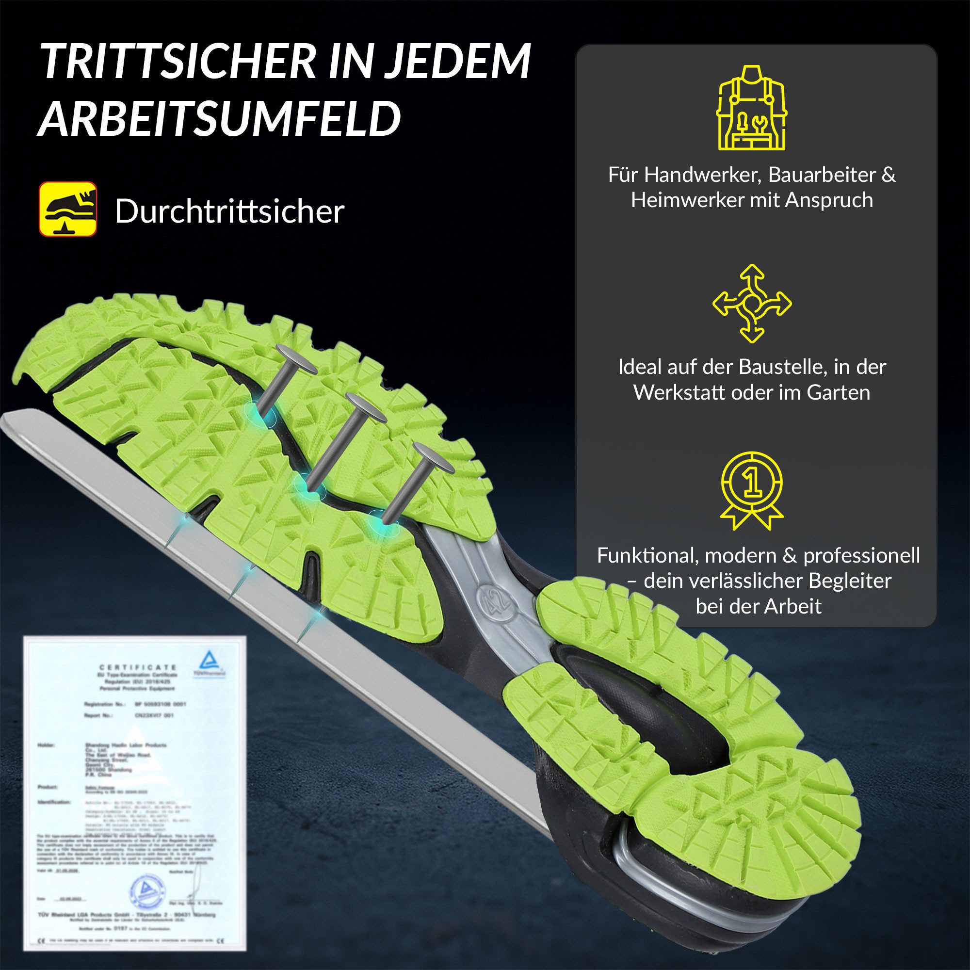 ELIWORX S1 PL Schuh mit Stahlkappe, Atmungsaktives Mesh - Arbeitsschuhe Herren Sicherheitsschuh Durchtrittsichere Zwischensohle aus Kevlar, besonders rutschhemmend