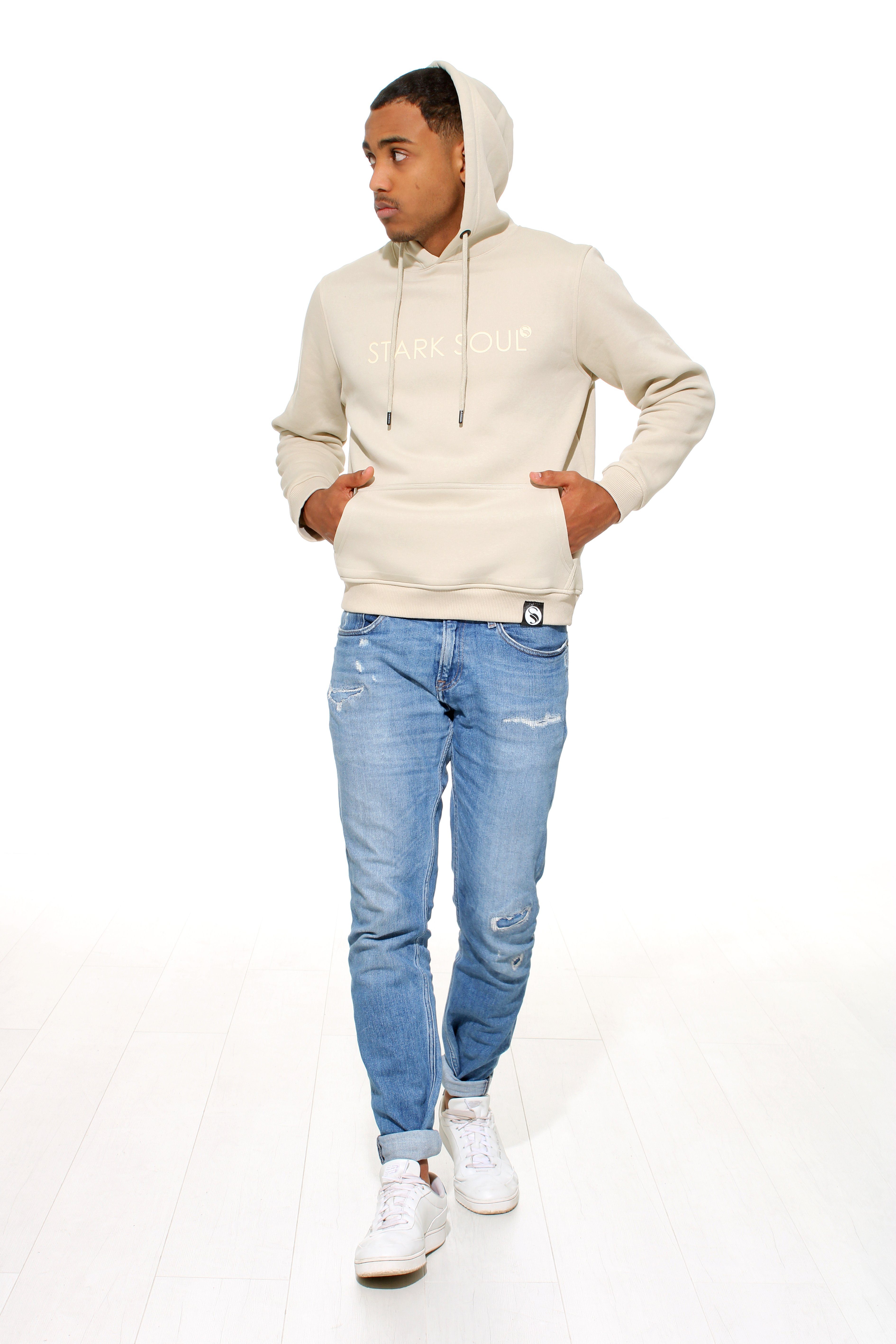 Stark Soul® Hoodie Hoodie mit Ton-in-Ton-Print - Kapuzenpullover - innen angeraut mit Kapuze, Kängurutasche und Markenprint