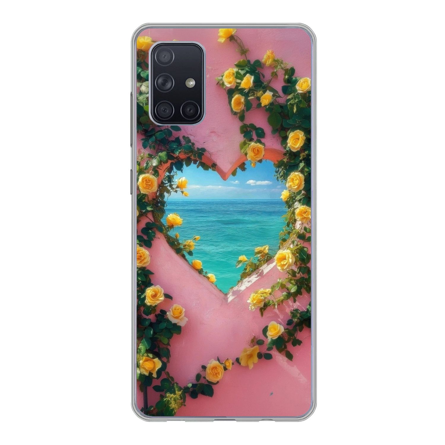 MuchoWow Handyhülle für Samsung Galaxy A51 Herz - Meer - Wand, Smartphone-Bumper, Print, Handy Schutzhülle Dünn