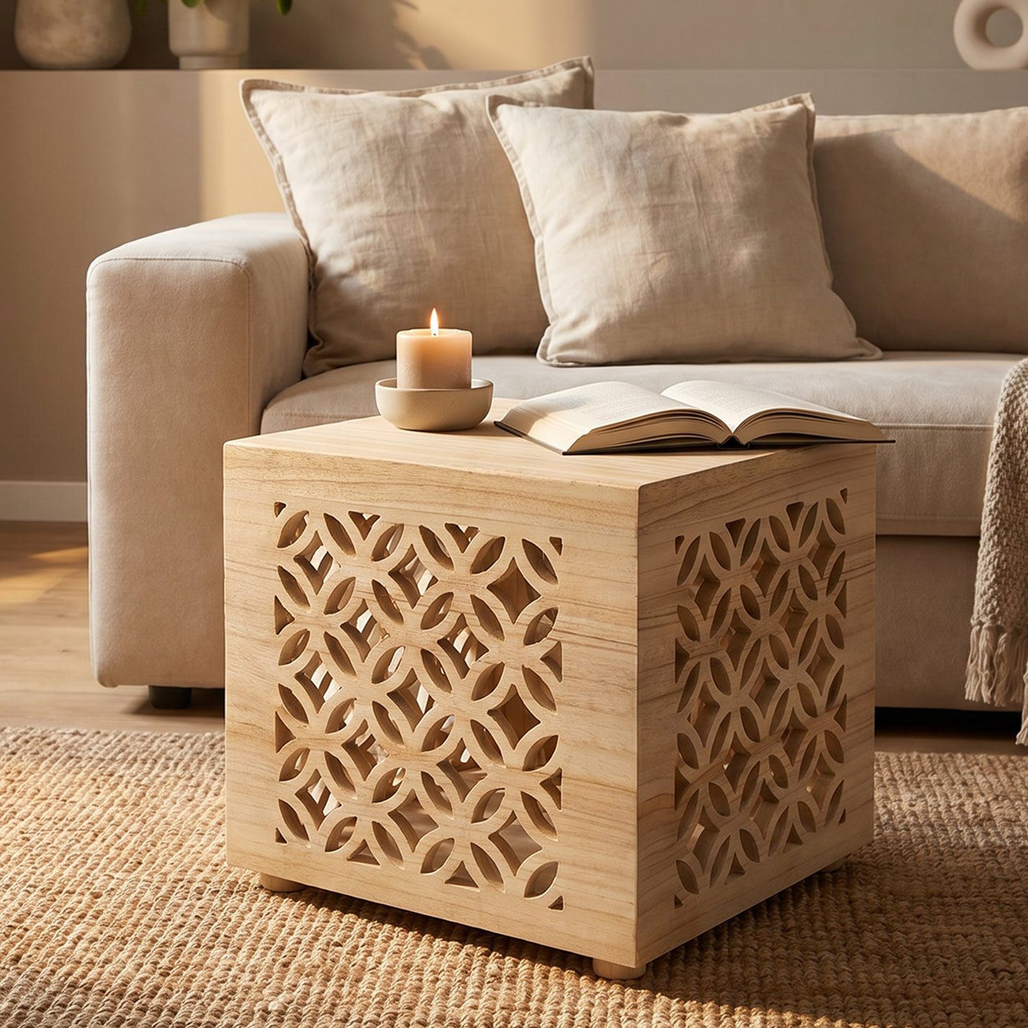 Homestyle4u Nachttisch Wohnzimmer Holz Blumenständer Hocker Nachttisch Pflanzen Massiv Natur