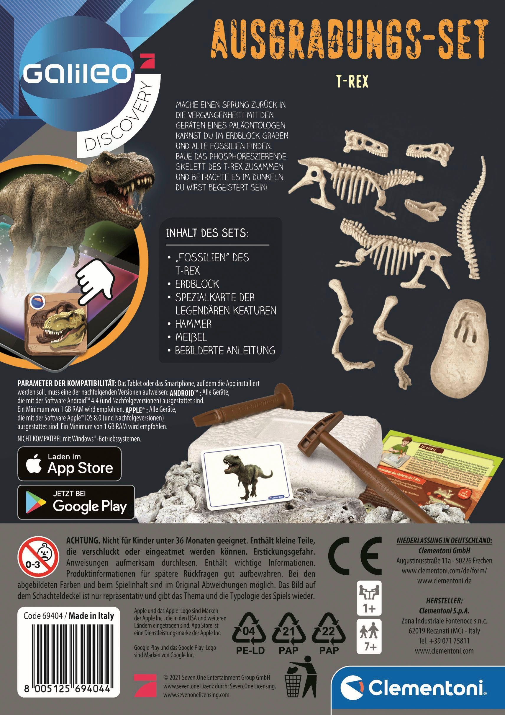 Clementoni® Experimentierkasten Galileo, Ausgrabungs-Set T-Rex, Made in Europe