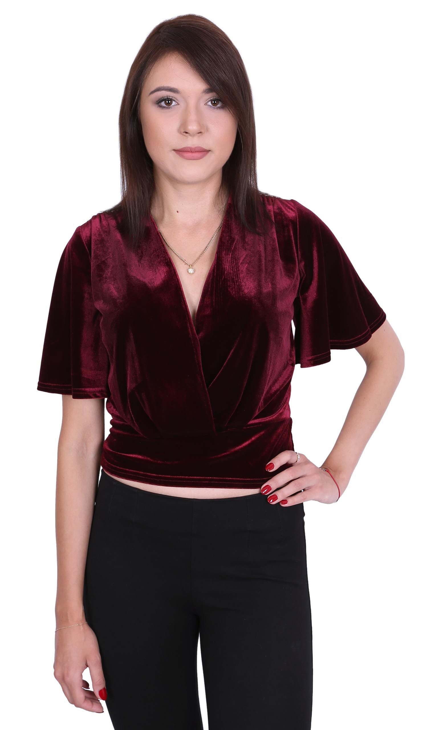Blusentop John Zack Dunkelrotes, elegantes Velourstop M