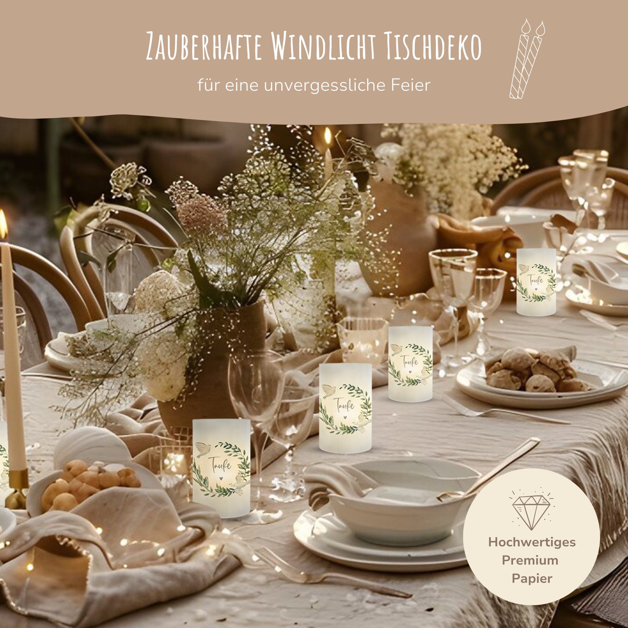 MeinBaby123® Papierdekoration 10 Windlichter Taufe, Taufe Deko, Taufe Windlicht, Lichthülle Taufe, Windlicht Taufe, Deko für die Taufe, Tischdeko für die Taufe