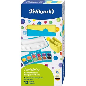 Pelikan Farbkasten ProColor® Türkis/Neongelb mit 12 Farben, und Deckweiß Malkasten Schulmalfarben