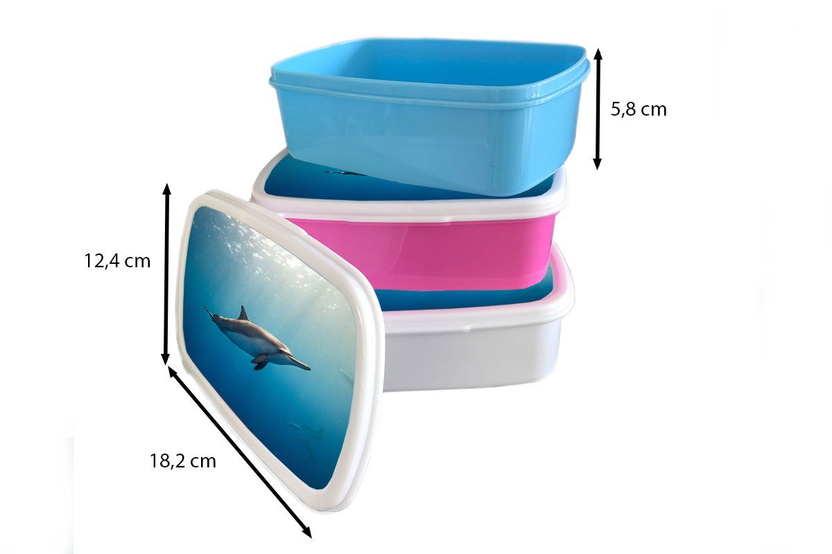 MuchoWow Lunchbox Delfin Brotbox - - und Kinder und für Mädchen Brotdose, (2-tlg), Jungs Kunststoff, Meer Erwachsene, Sonne, für weiß