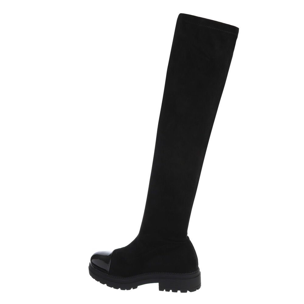 Ital-Design Damen Freizeit Plateaustiefel (78119931) Blockabsatz Overknees in Schwarz