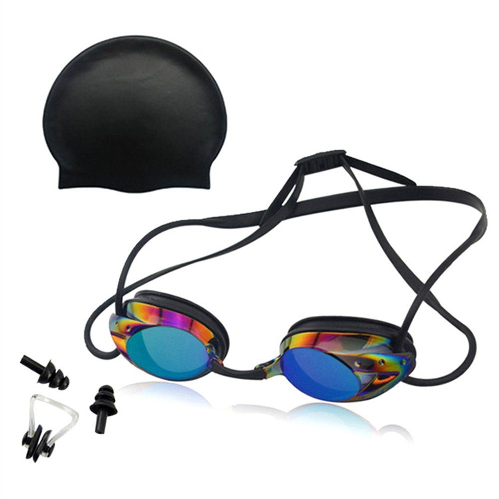 Schwimmbrille Stück) Schwarz Schwimmbad-Tauchbrillen-Set Frauen, für Männer HD, Rouemi Schwimmbrille (4 und