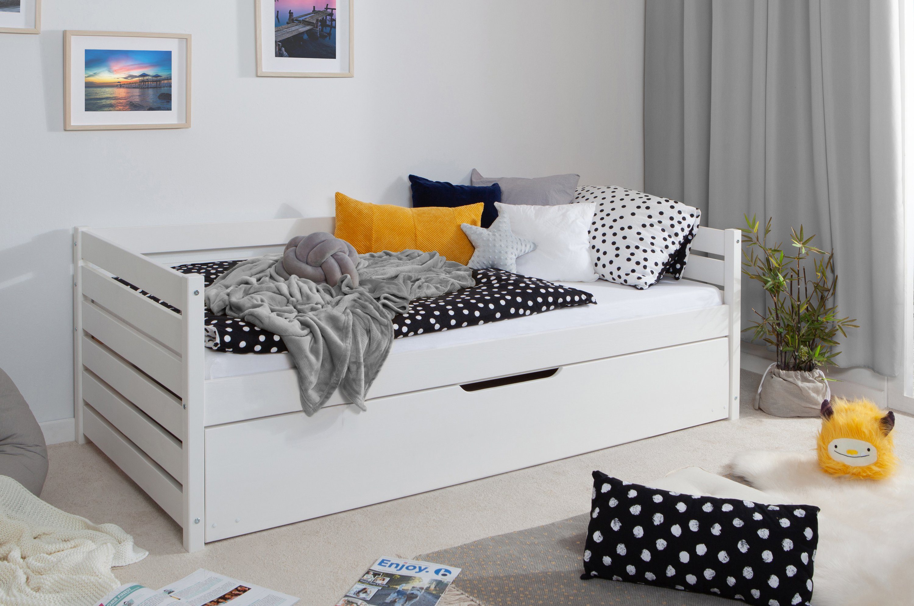 Ticaa Bettgestell Sofabett Naomi inkl. Ausziehbett, 100x200, Weiß günstig online kaufen
