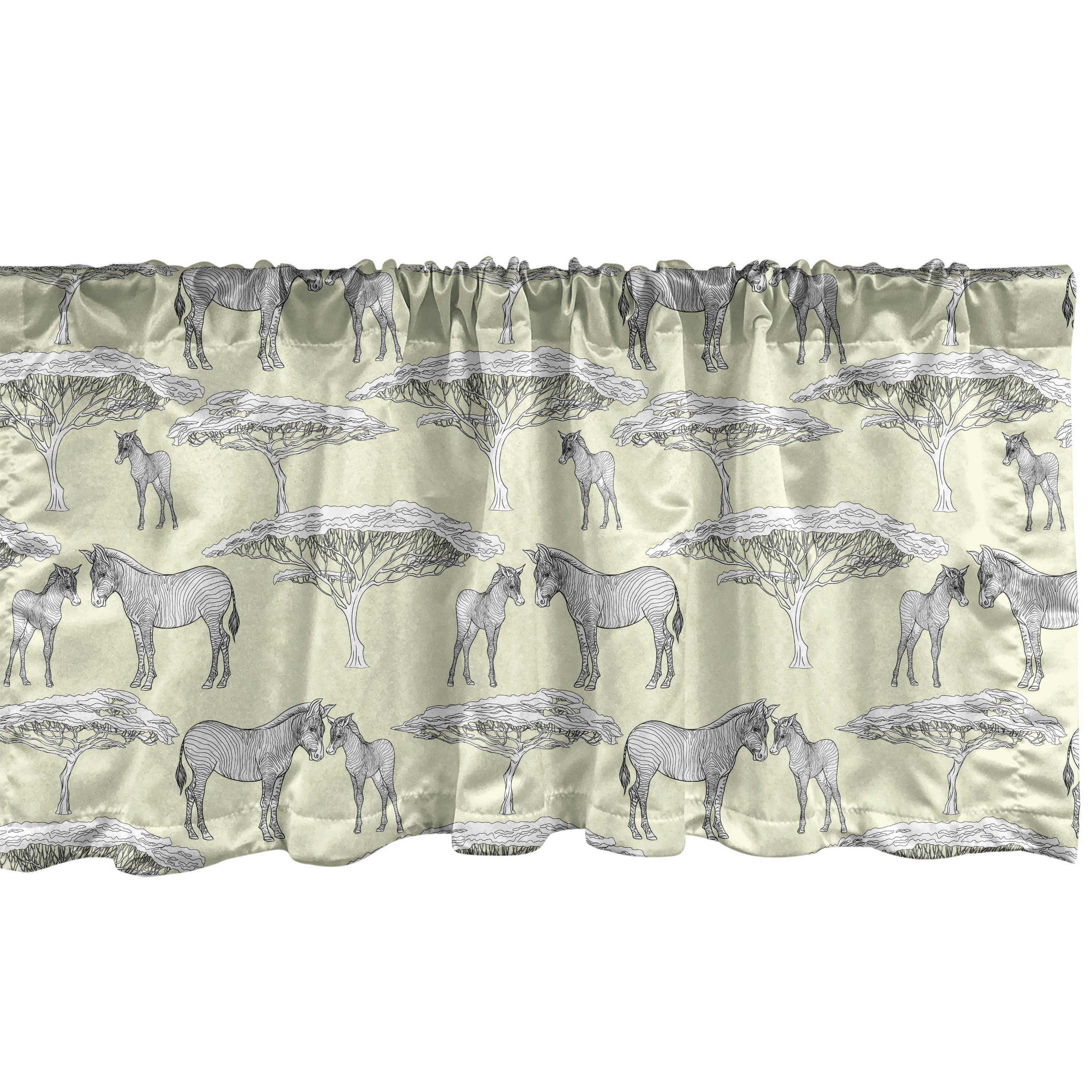 Scheibengardine Vorhang Volant für Küche Schlafzimmer Dekor mit Stangentasche, Abakuhaus, Microfaser, Safari Zebras und Bäume Muster