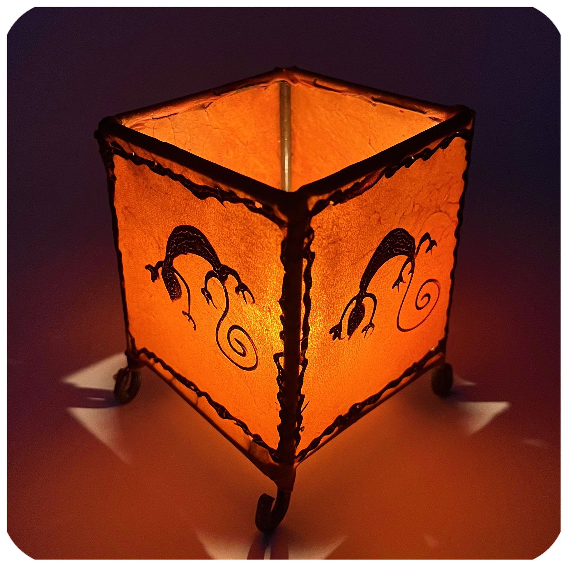 SIMANDRA Teelichthalter Teelichthalter aus Leder Gecko Orange