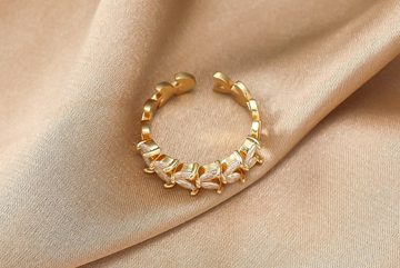 Eyecatcher Fingerring Offener Lorbeerkranz Ring mit Zirkonia goldfarben, Größenverstellbar, Lorbeerkranz, Zirkonia Ring