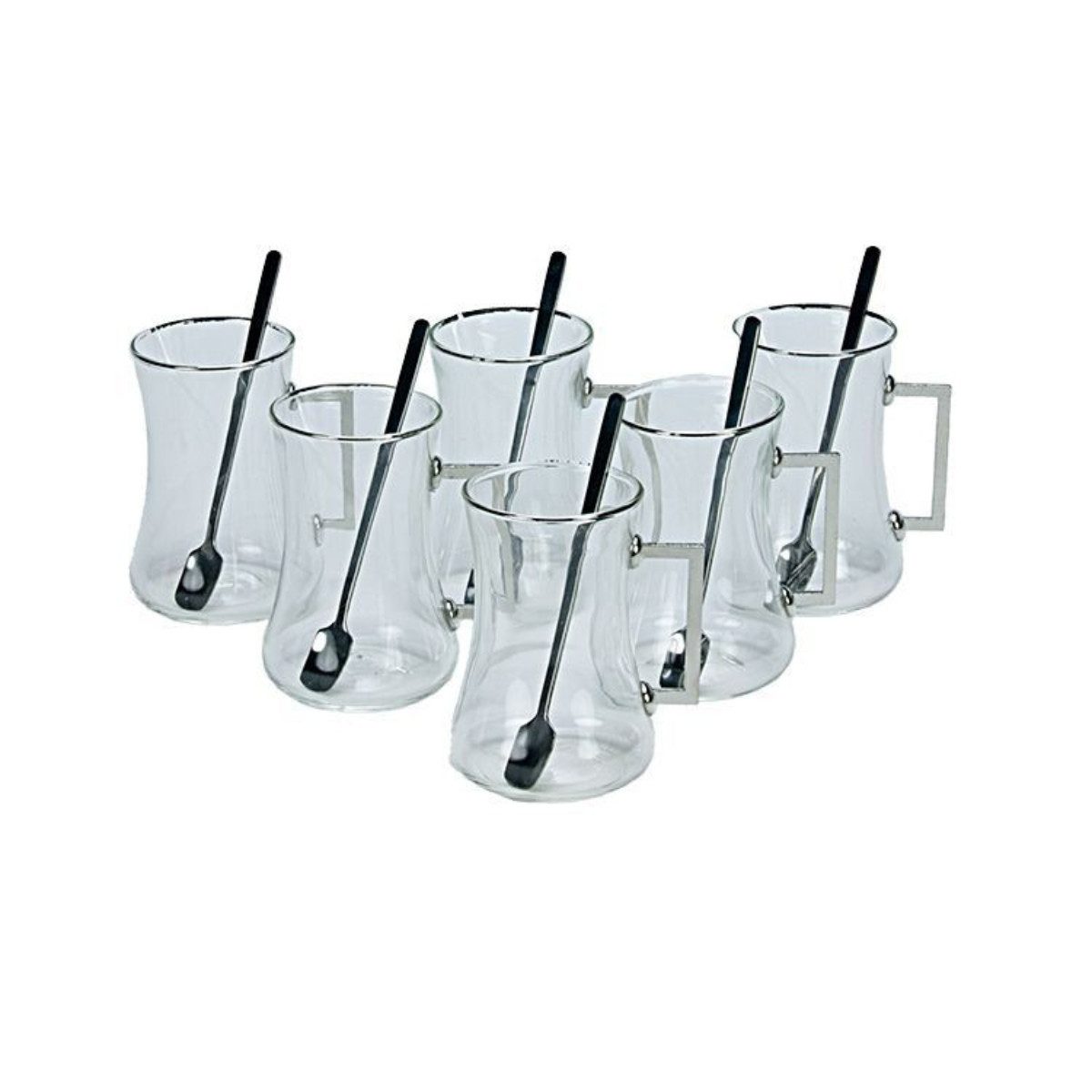 Bricard Teeglas -Espresso Set 24 teilig Weiß Silber inkl. Löffel und Untertasse