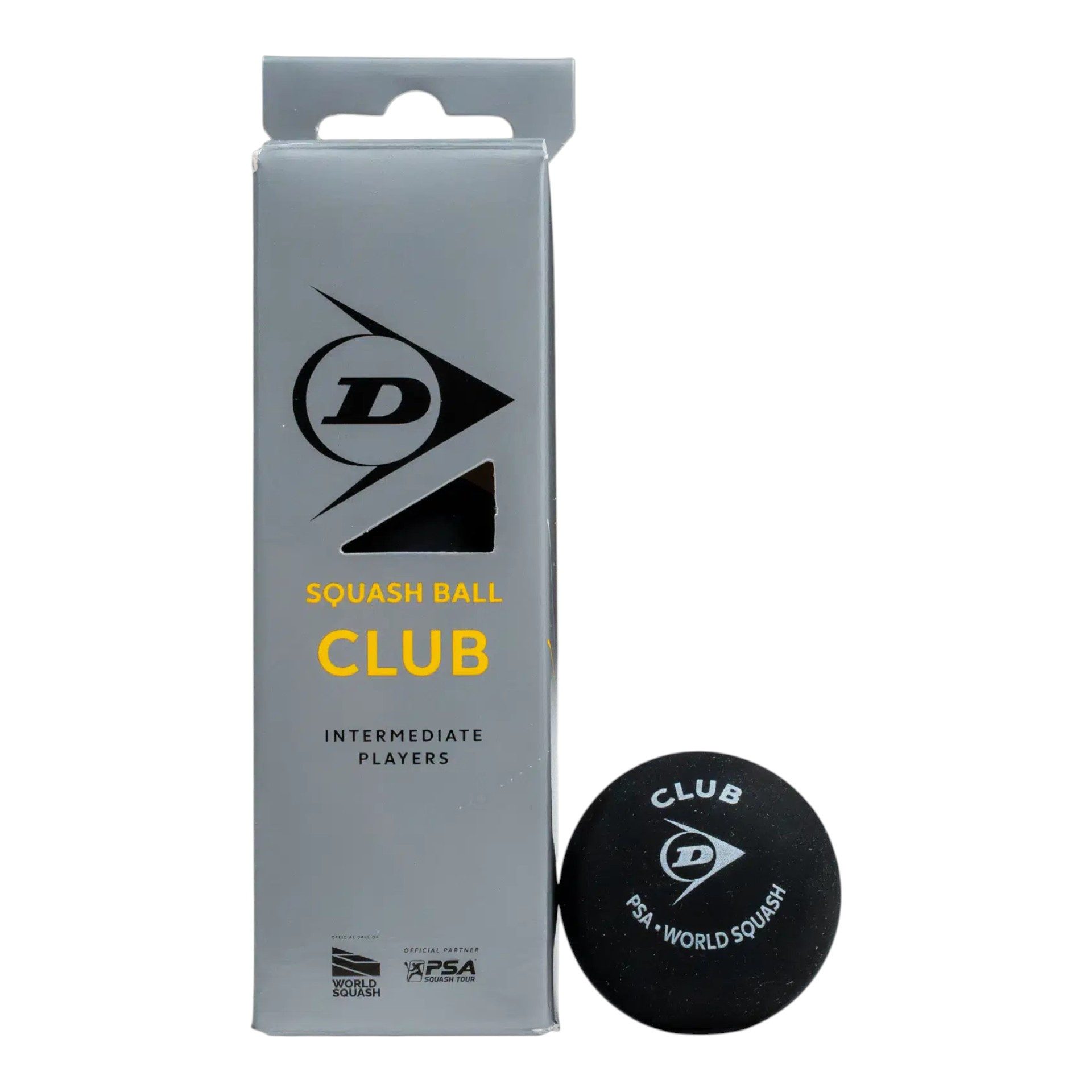 Dunlop Squashball Club (gelber Punkt, Speed langsam) schwarz - 3 Bälle in Kartonblister