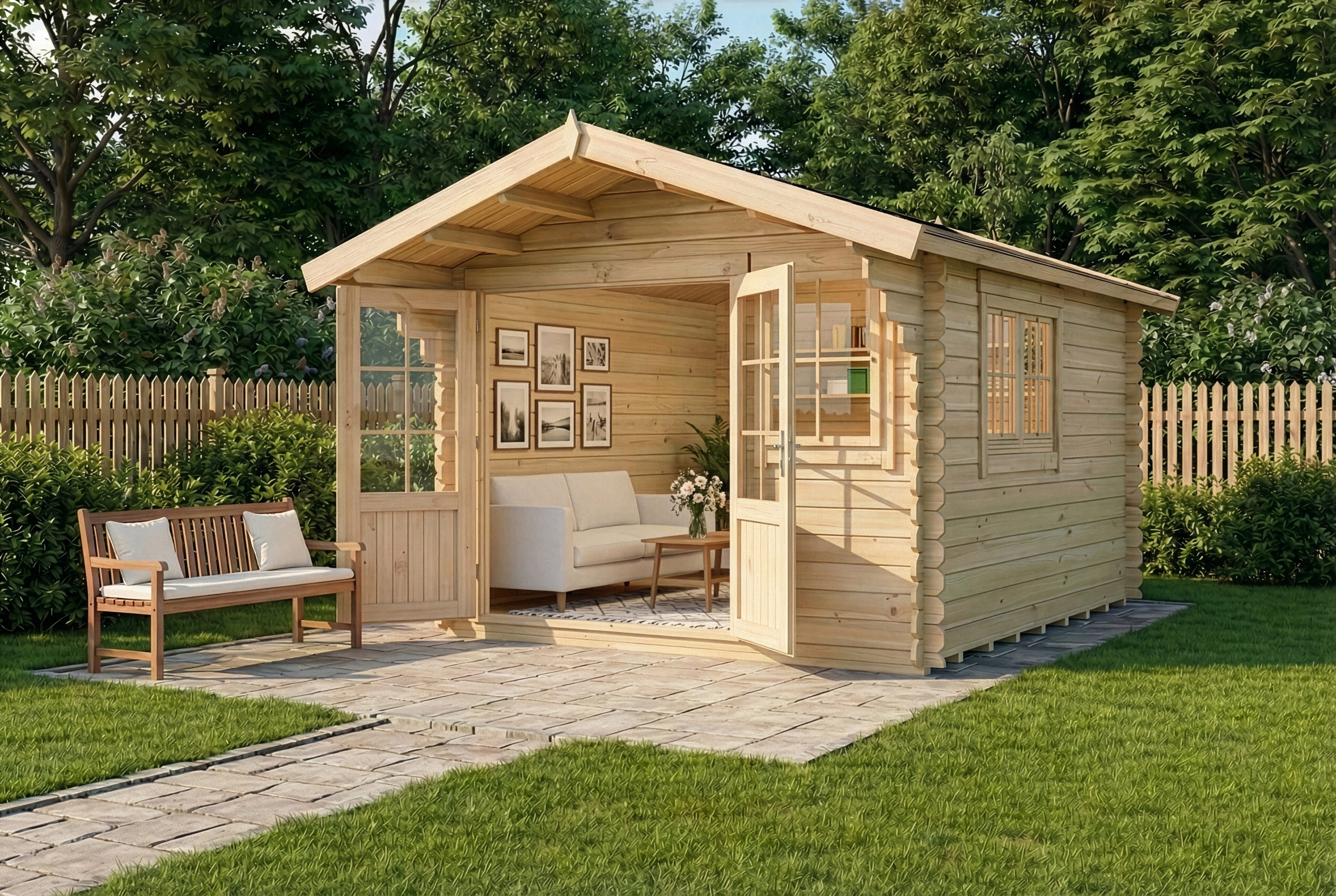 Alpholz Gartenhaus Holz Gabriel 300 x 400 cm, BxT: 338x467 cm, in Naturbelassen Inkl. Fußboden mit 34mm Wandstärke