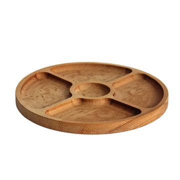 BRIZOLL Kochbesteck-Set Ø28cm Servierplatte aus natürlichem Holz (mit 5 geteilten Fächern), Board