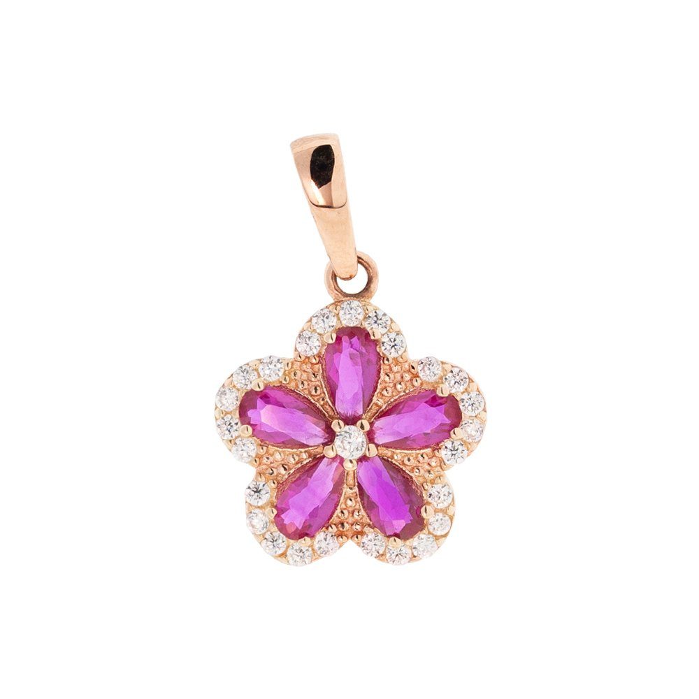 Golders Kettenanhänger Blumenanhänger aus 585 Gold (Set, 1-tlg), mit rosa und weißen Zirkonia eleganter Goldschmuck Damen