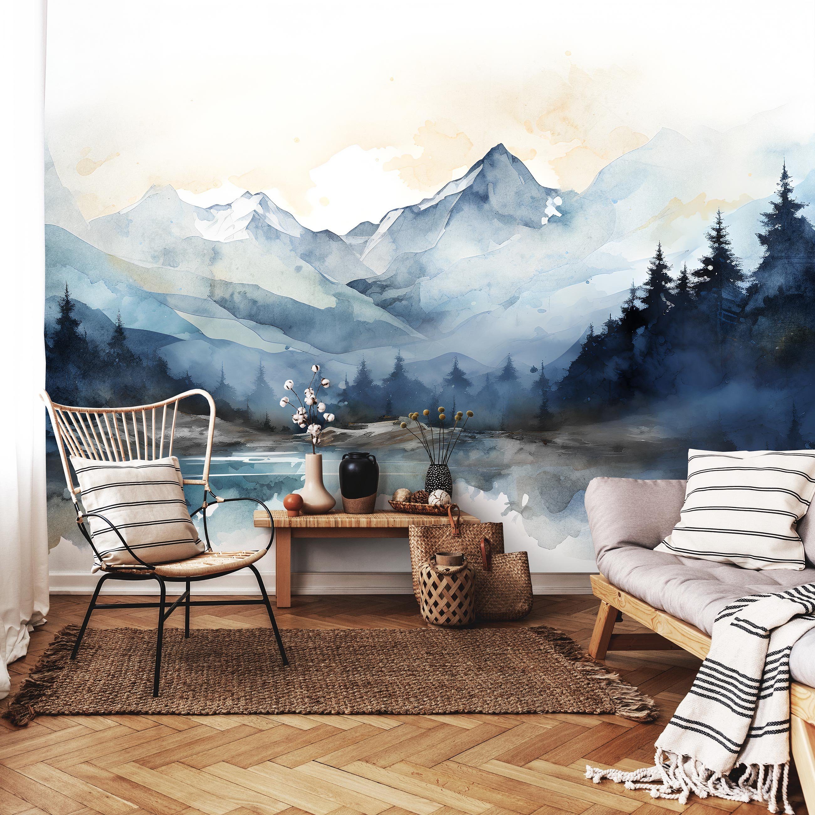 Landschaft Vlies Gemalt, Struktur Berge Vinyl, Wallarena Tapete Vlies Kleister Fototapete Wandtapete, Tapete Vliestapete Wohnzimmer inklusive Motivtapete Schlafzimmer Glatt