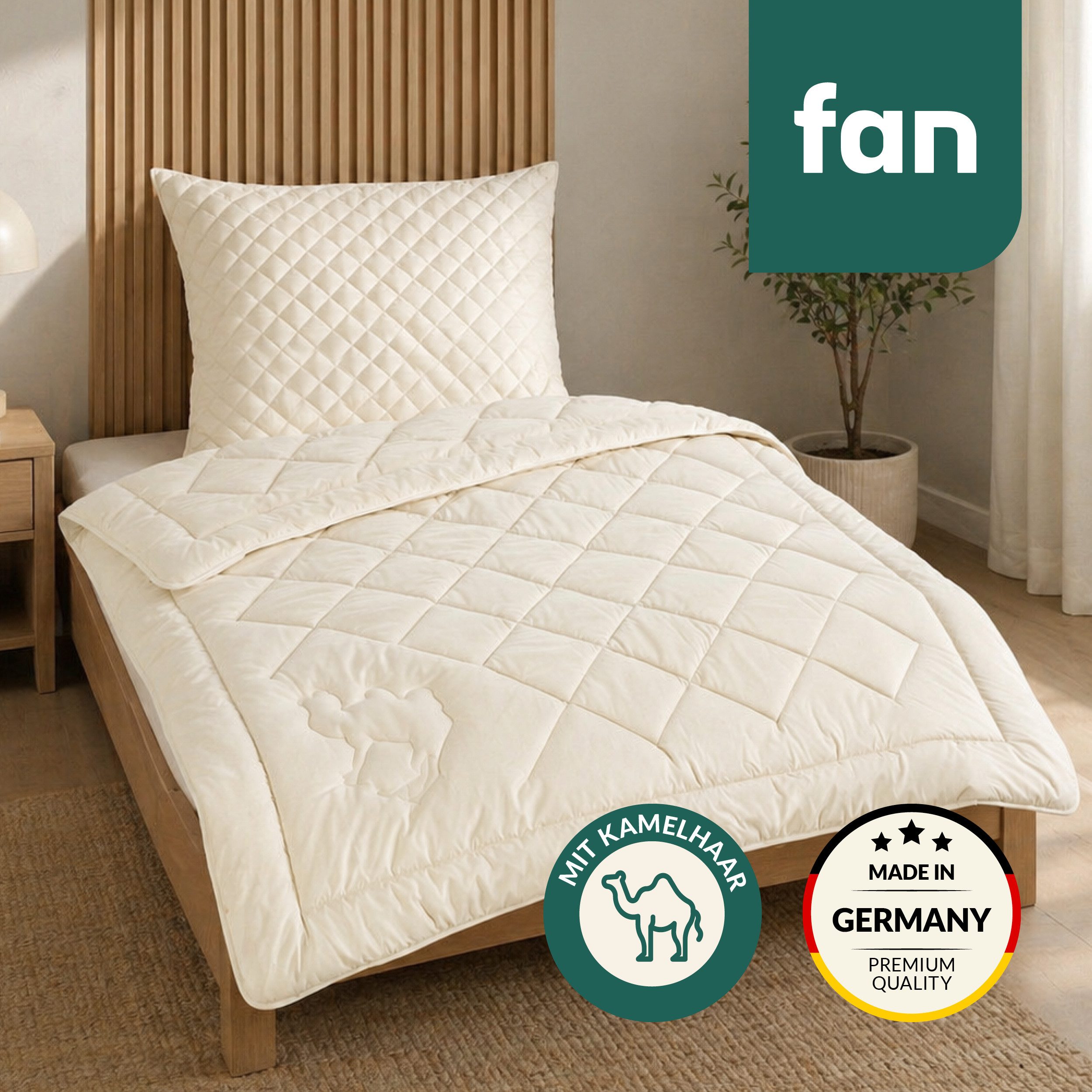 fan Naturhaarbettdecke Gobi, Bettdecken für Sommer und Winter, temperaturausgleichend, Füllung: Kamelhaar, Bezug: Baumwolle, Klimatisierende Kamelhaar-Füllung - Made in Germany