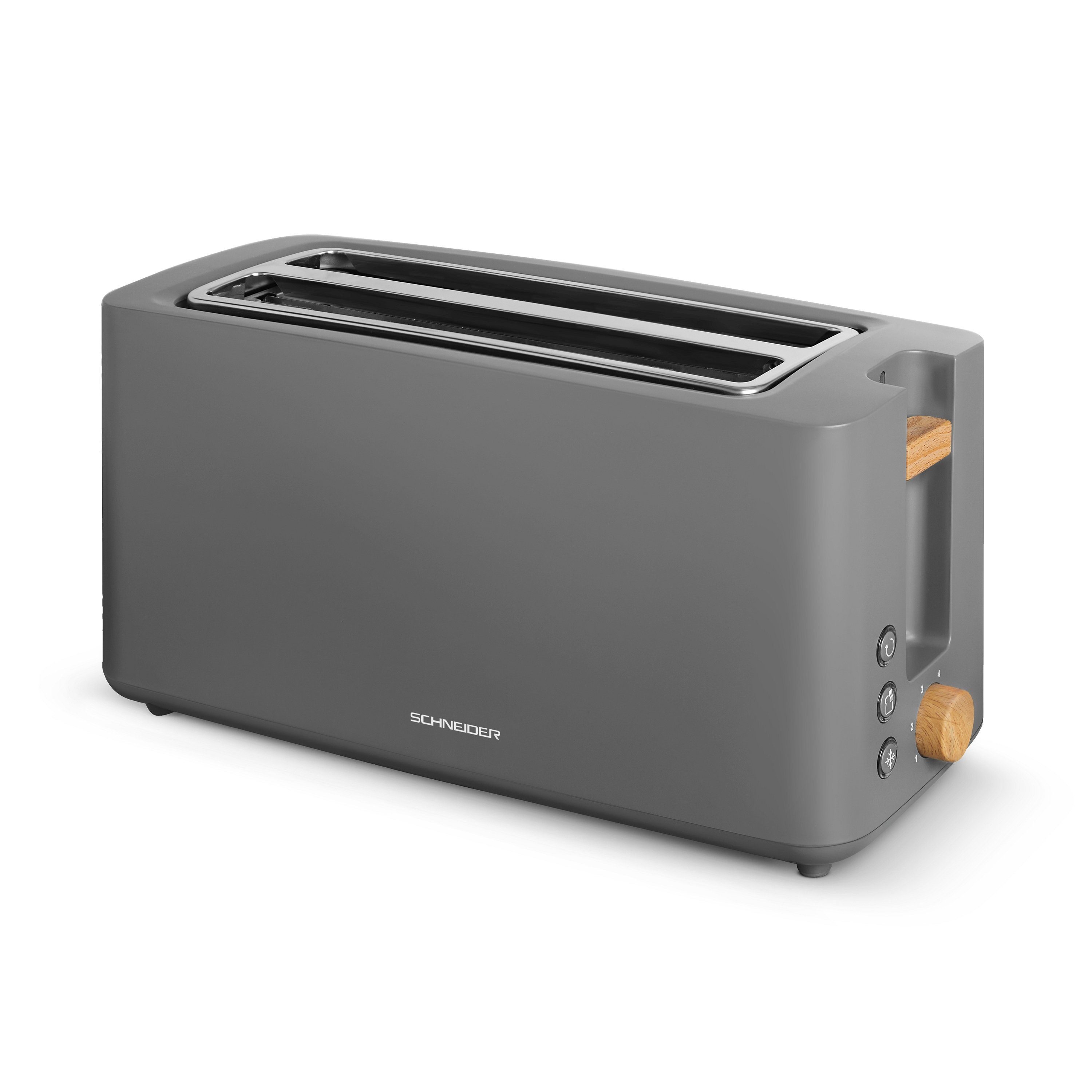 SCHNEIDER Toaster Fjord Line, 6 Stufen, Krümelschublade, 2 lange Schlitze, für 4 Scheiben, 1550 W, Auftau- und Aufwärm-Funktion, Überhitzungsschutz grau