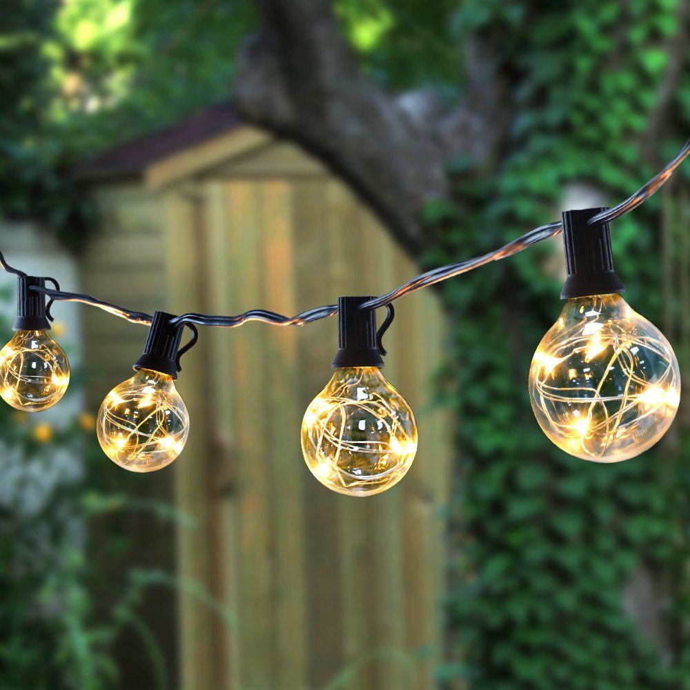 Elegear LED-Lichterkette LED Lichterkette Außen, 17,7m 50er Lichterkette  Glühbirnen für Garten, mit extra 3 Ersatzlampen, Innen/Draußen
