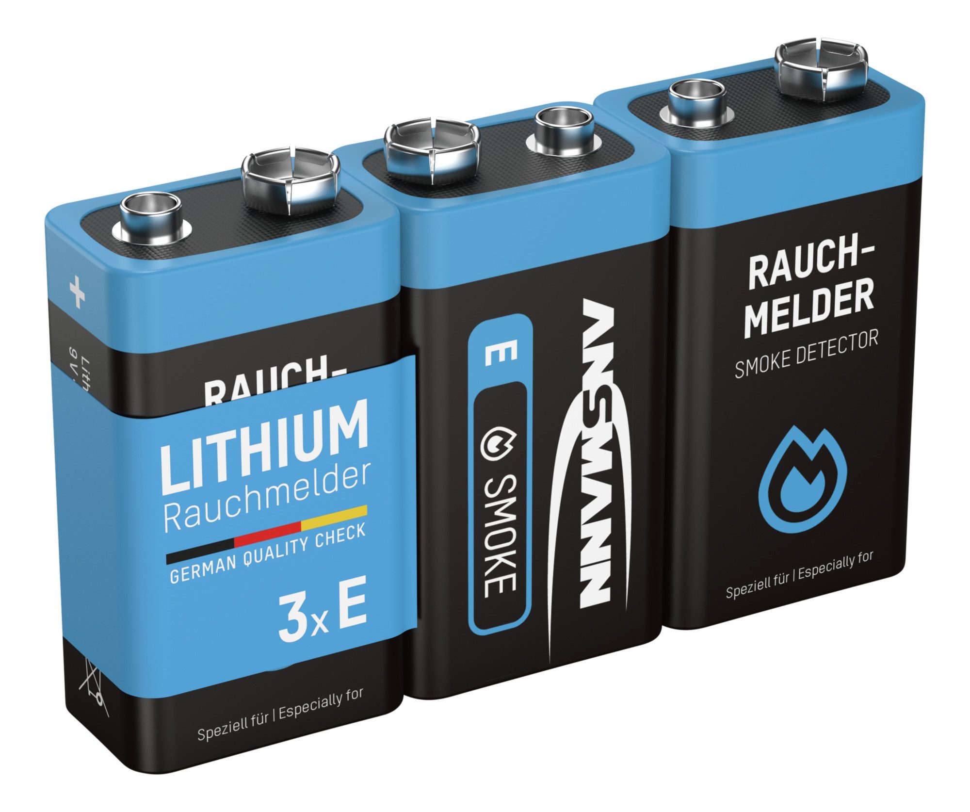 ANSMANN AG Rauchmelder Extrem Lithium Batterie 9V E-Block, 3 Stück Batterie