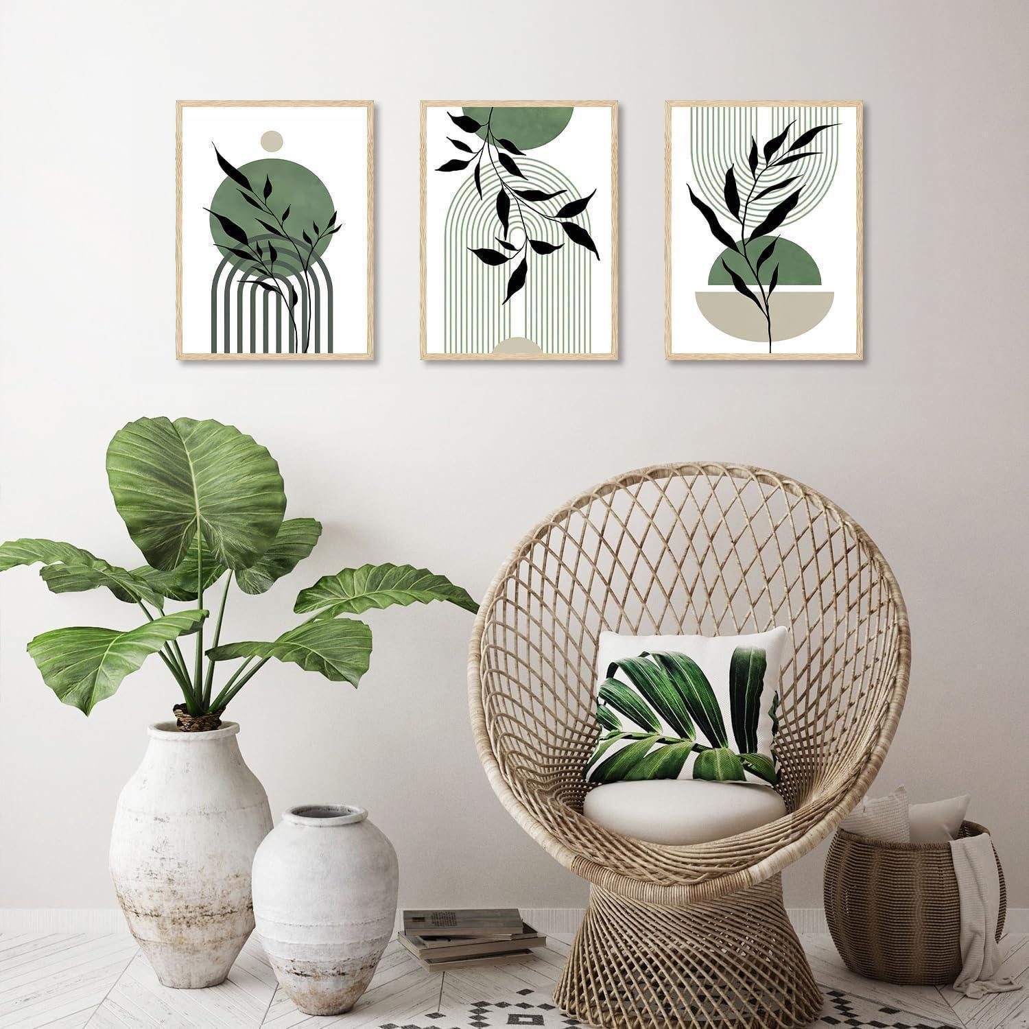 Dazzlewall Leinwandbild Salbei Grün Boho Wandbilder Minimalistische Geometrische Leinwand