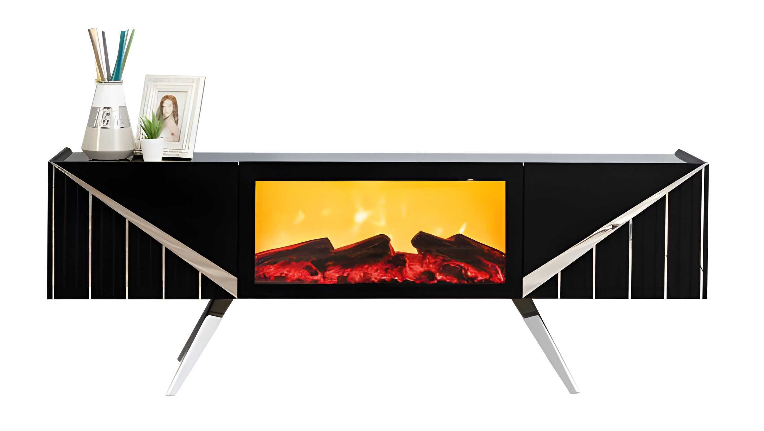 JVmoebel TV-Wand Designer TV-Möbel aus lackiertem MDF mit Metall-Intarsien, (1-St), Made in Europe