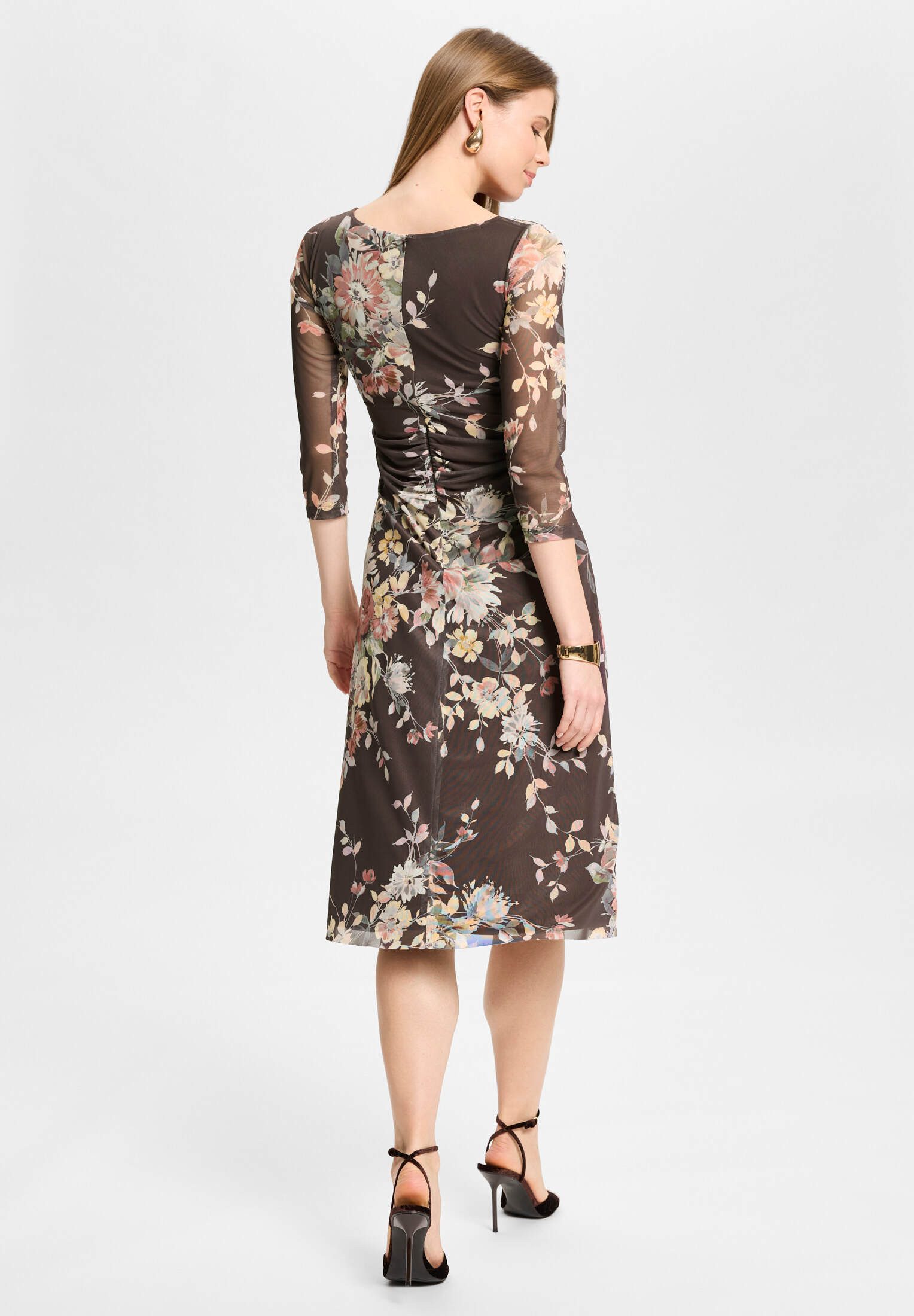 SWING Cocktailkleid - Midi Kleid aus Mesh in Wickel Optik Taillierter Schnitt mit fließendem Rockteil