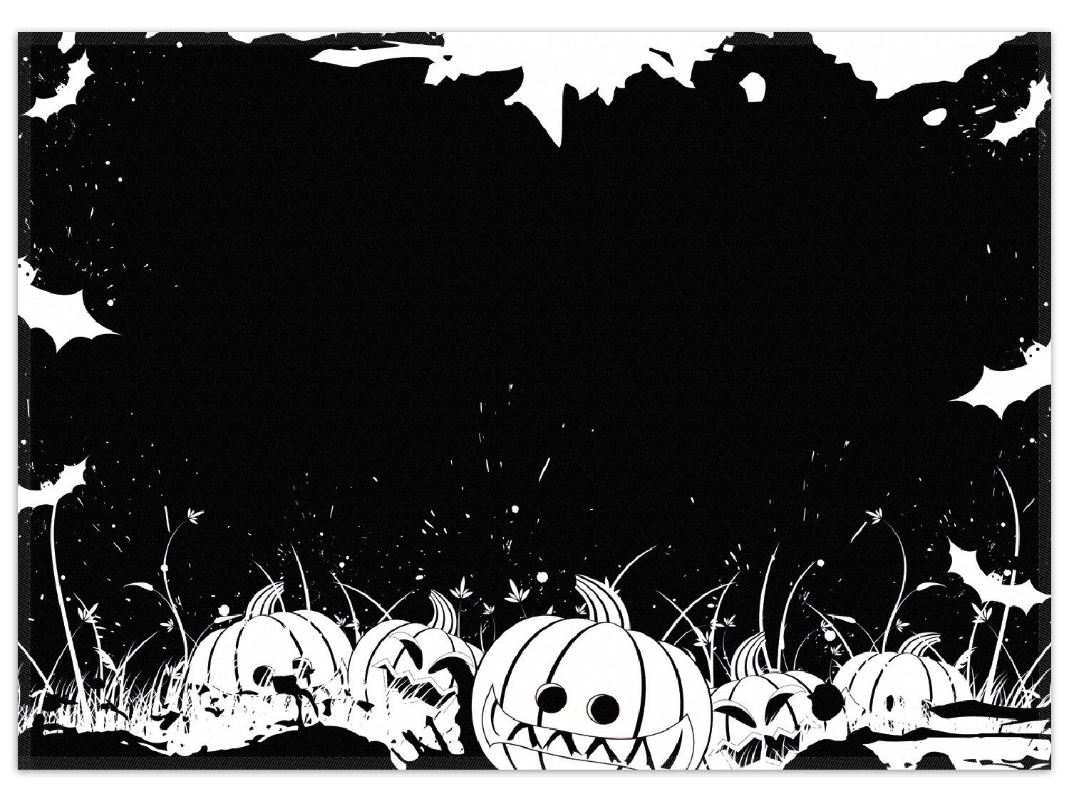 Wallario Teppich Halloween - Kürbisse und Fledermäuse in schwarz-weiß, Comic Stil, rechteckig, rutschfest