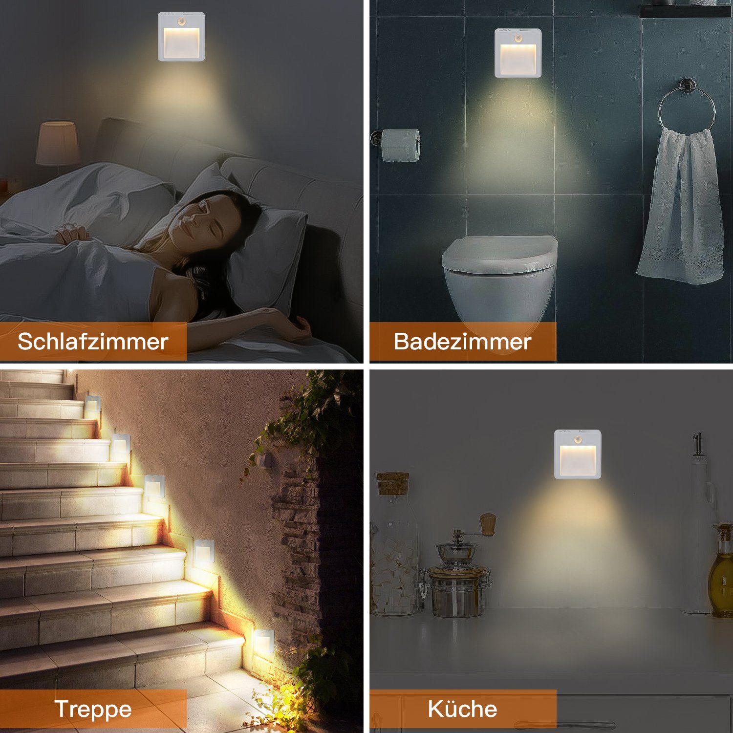 Clanmacy LED Nachtlicht Schlafzimmer Lampen Flure Toiletten für Dämmerungssensor Stück Nacht Nacht Smart Treppen Sensor Lampe Licht Sensor LED 2 Nachtlicht Saving