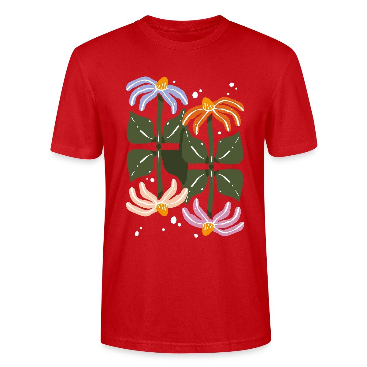 T-Shirt Bunte Retro Blumen Illustration Im Boho Stil Unisex Bio T-Shirt