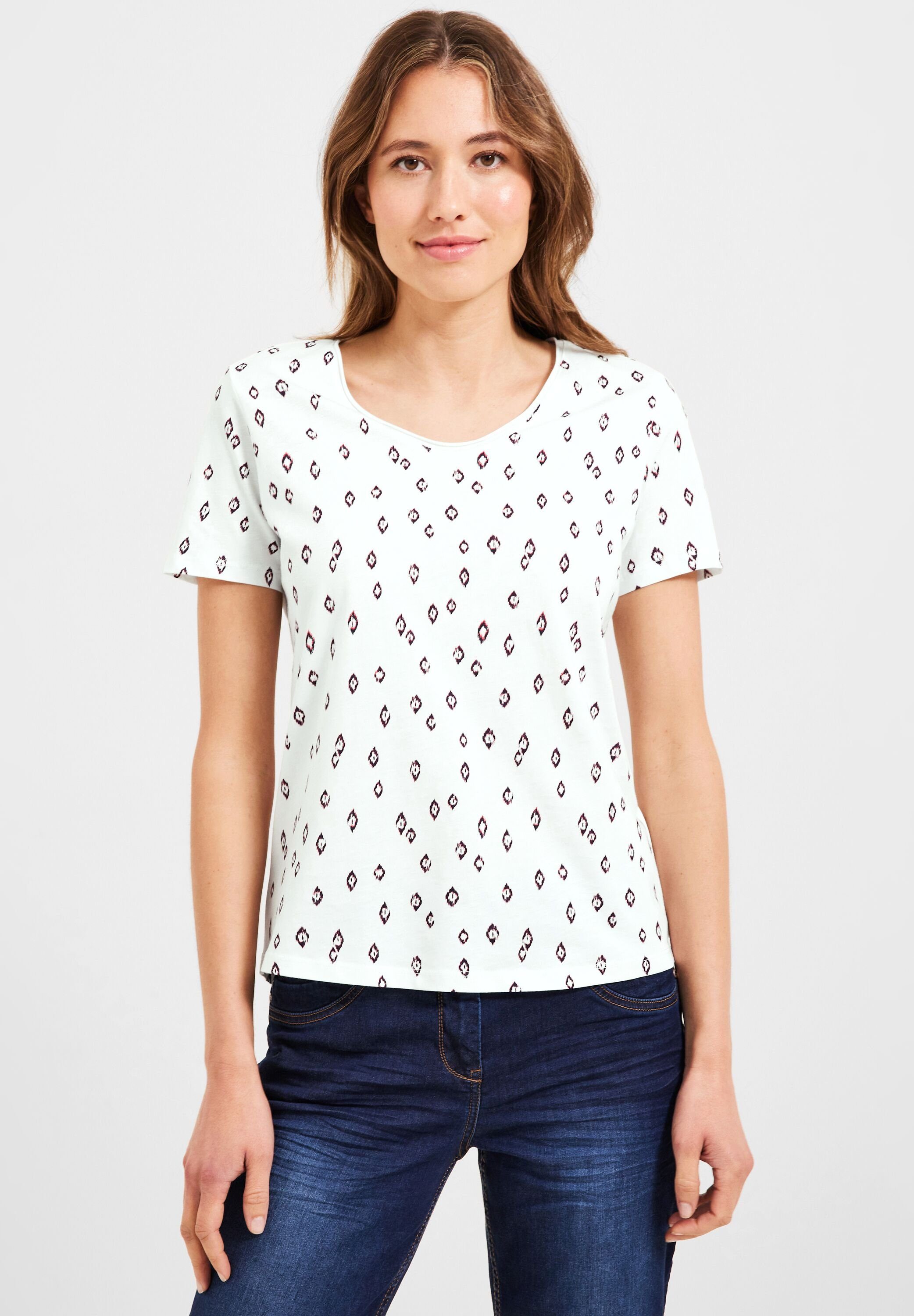 Cecil V-Shirt aus reiner Baumwolle vanilla white | V-Shirts