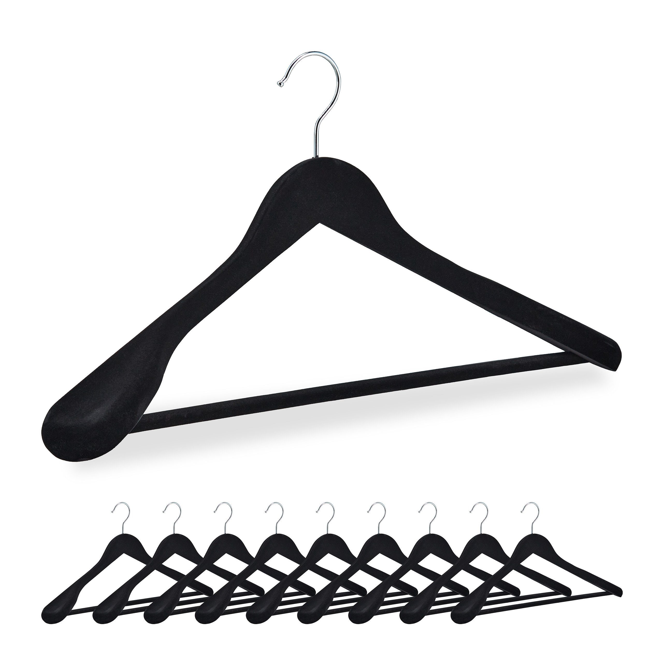 relaxdays Kleiderbügel Schwarze Kleiderbügel Samt im 10er Set, (10-tlg)