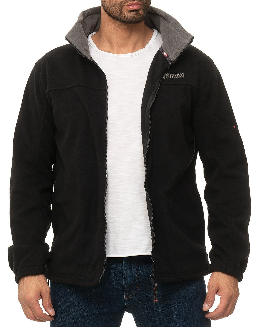 Geographical Norway Fleecejacke Herren Regular Fit Jacke batamazonie mit eingelassener Kapuze