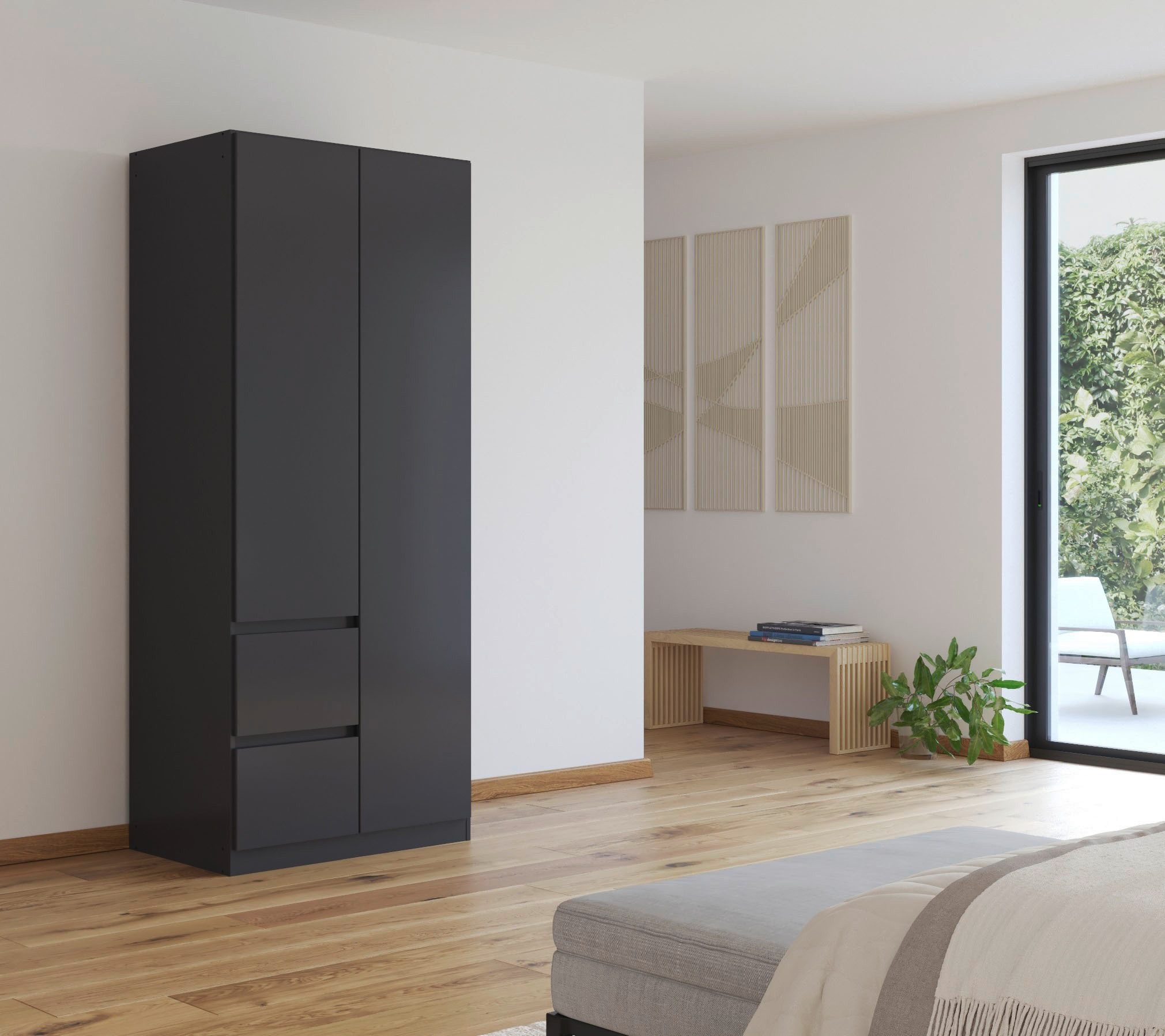 rauch Drehtürenschrank Schrank Garderobe MAINZ Breiten 91/136/181/226/271/315/360, Höhe 210cm (3 verschiedene Ausstattungen BASIC/CLASSIC/PREMIUM (inkl. SOFT-CLOSE) grifflose Front, Außentüren mit Push-to-Open Funktion MADE IN GERMANY