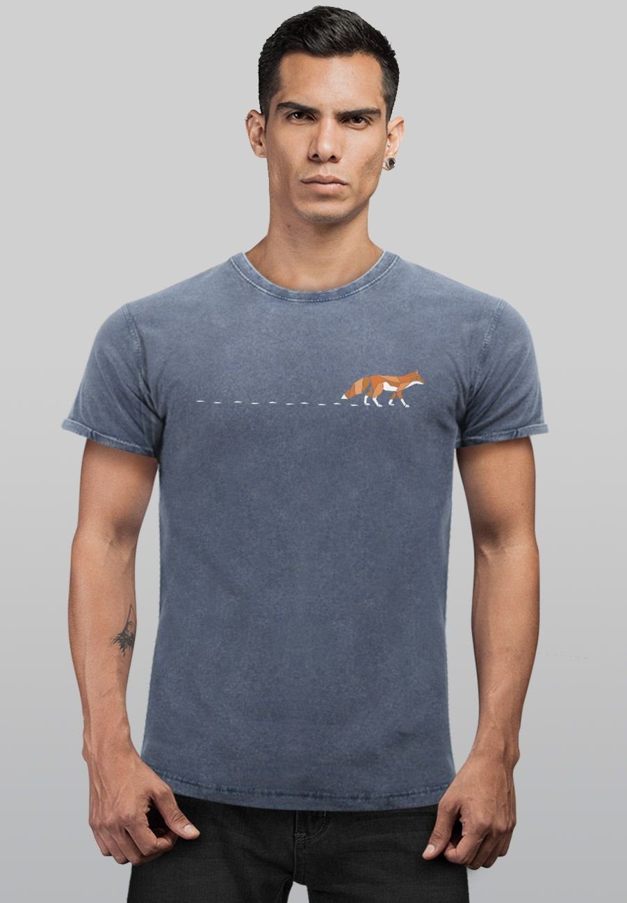 Neverless Print-Shirt Print Badge Fox mit Fashi Herren Wald Logo T-Shirt Tiermotiv Print blau Vintage Fuchs